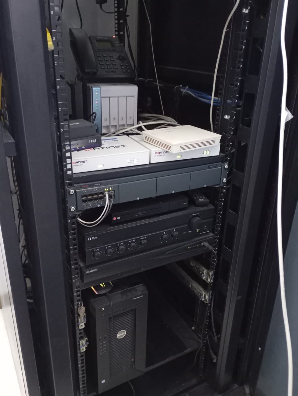 Clinic IT Room — Firewalls, PA System, Server & NAS